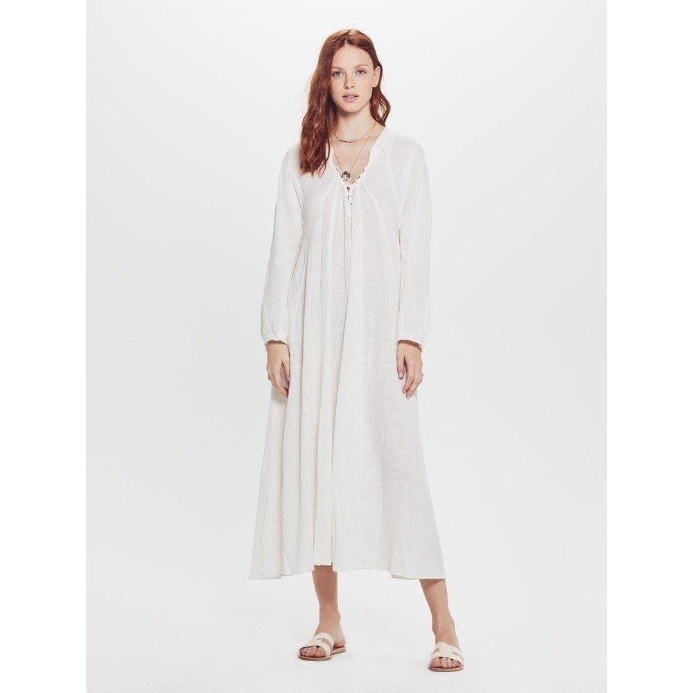 Natalie Martin Fiore Cotton White-Gauze Maxi Dress Oversized XS Vacation Romance